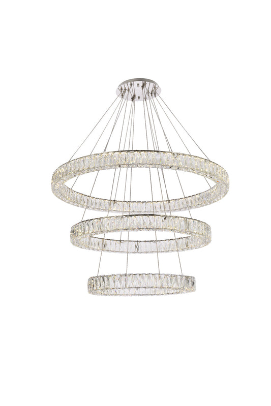 Monroe 41 inch LED triple ring chandelier in chrome