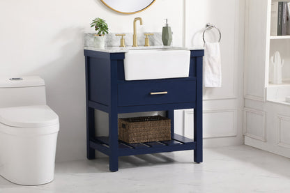 30 inch Single bathroom vanity in blue with backsplash