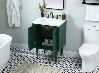 24 inch Single bathroom vanity in green with backsplash