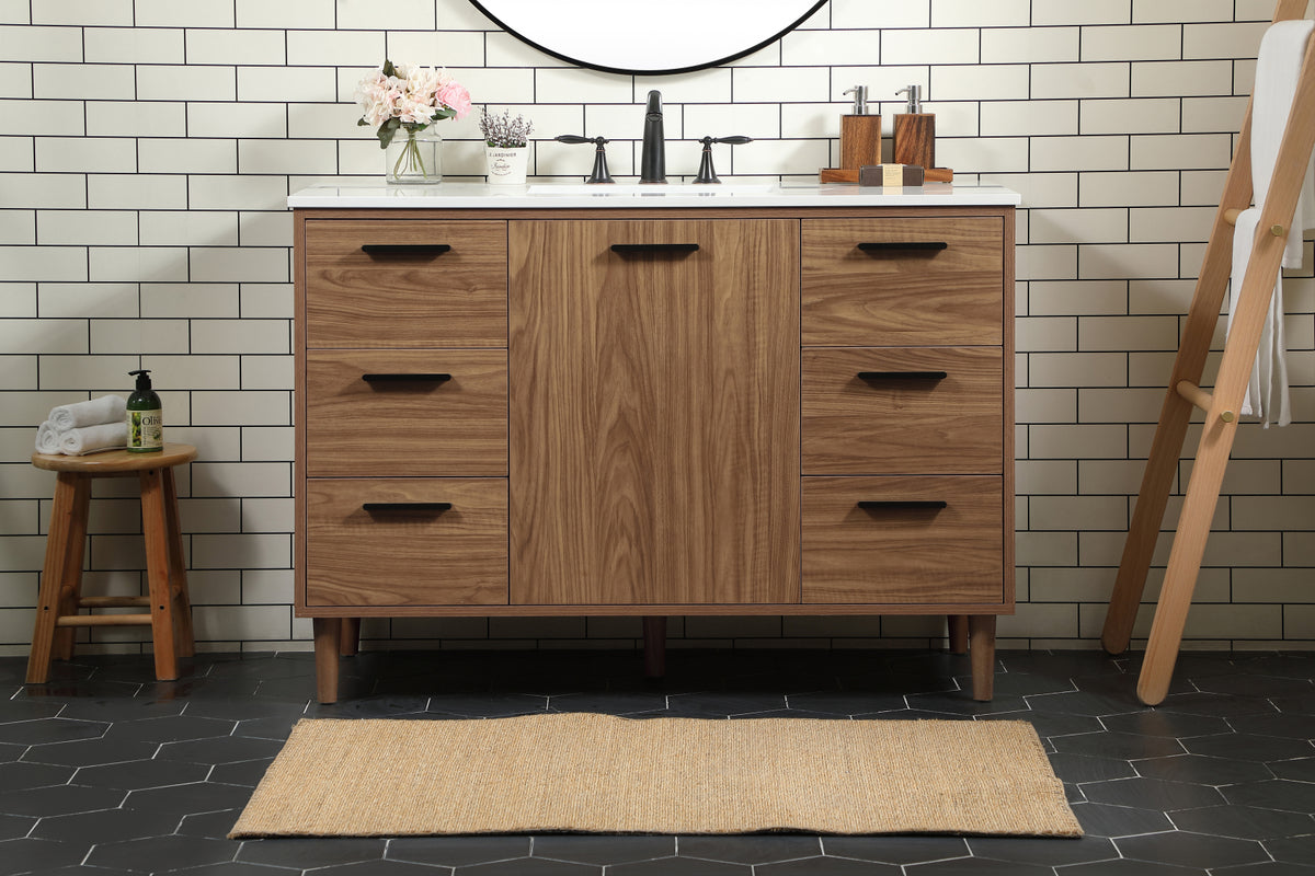 48 inch Single bathroom vanity in walnut brown