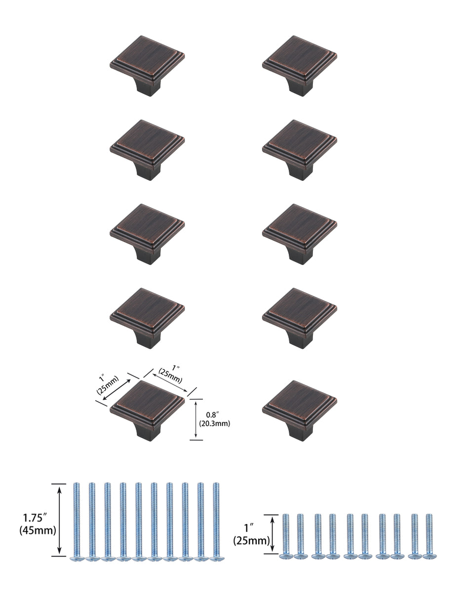 Wilow 1" Oil-rubbed Bronze Square Knob Multipack (Set of 10)