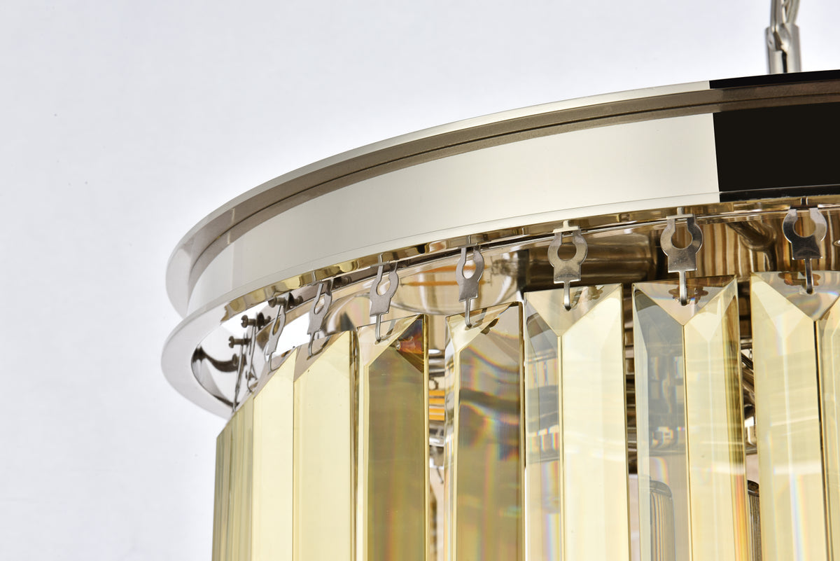 Sydney 6 light polished nickel Pendant Golden Teak (Smoky) Royal Cut Crystal