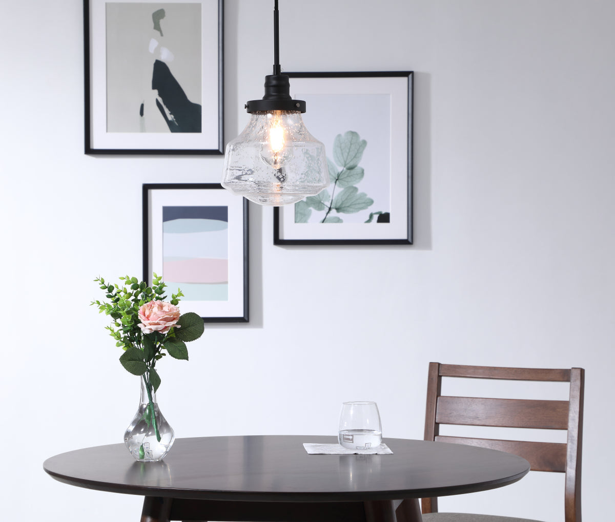 Lyle 1 light Black and Clear seeded glass pendant