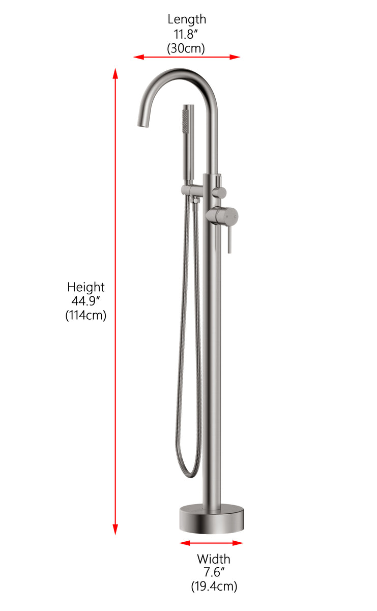 Steven Floor Mounted Roman Tub Faucet with Handshower in Brushed Nickel