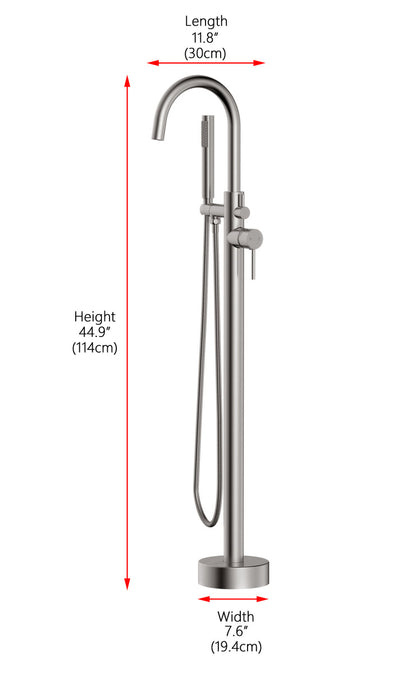 Steven Floor Mounted Roman Tub Faucet with Handshower in Brushed Nickel