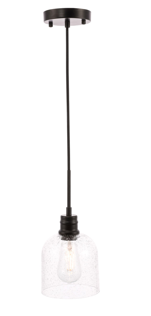 Gabe 1 light Black and Clear seeded glass pendant
