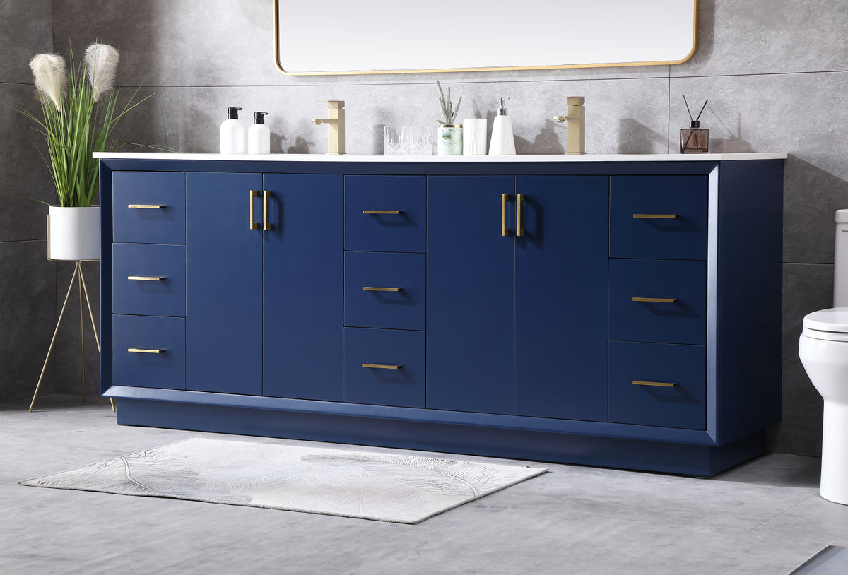 84 Inch Double Bathroom Vanity In Blue