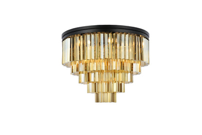 Sydney 17 light Matte Black Flush Mount Golden Teak (Smoky) Royal Cut Crystal