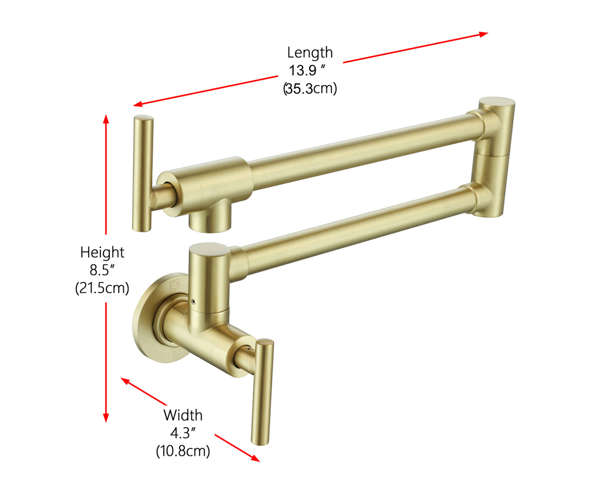 Gabriel Wall Mounted Pot Filler in Brushed Gold