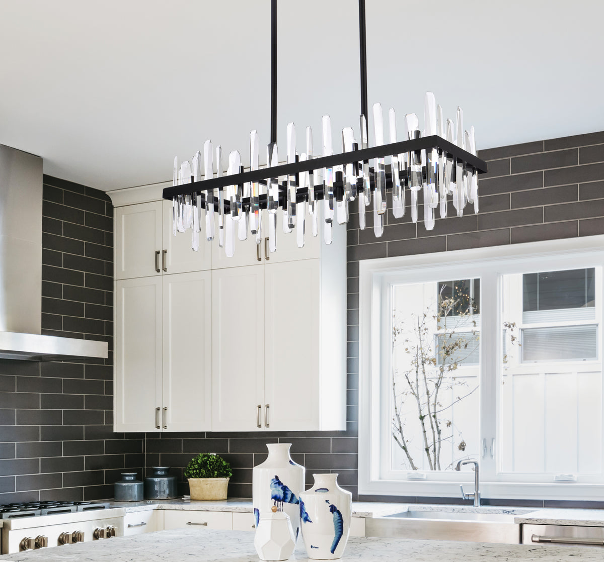 Serena 36 inch crystal rectangle chandelier in black