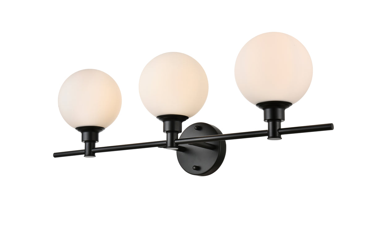 Cordelia 3 light Black and frosted white Bath Sconce