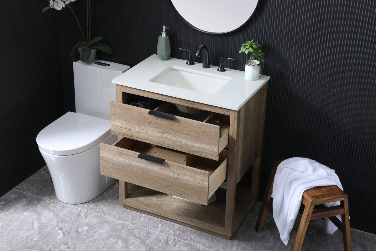 30 Inch SIngle Bathroom Vanity In Natural Oak