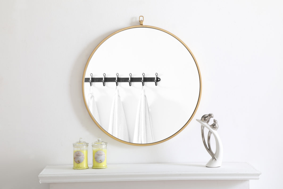 Metal frame Round Mirror with decorative hook 24 inch Brass finish
