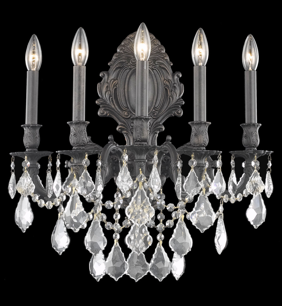 Monarch 5 light Dark Bronze Wall Sconce Clear Royal Cut Crystal