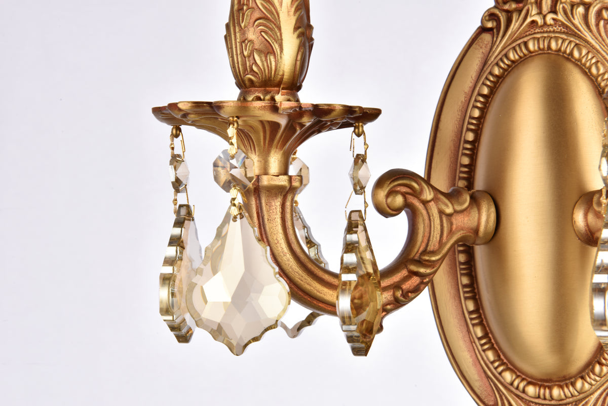 Rosalia 2 light French Gold Wall Sconce Golden Teak (Smoky) Royal Cut Crystal