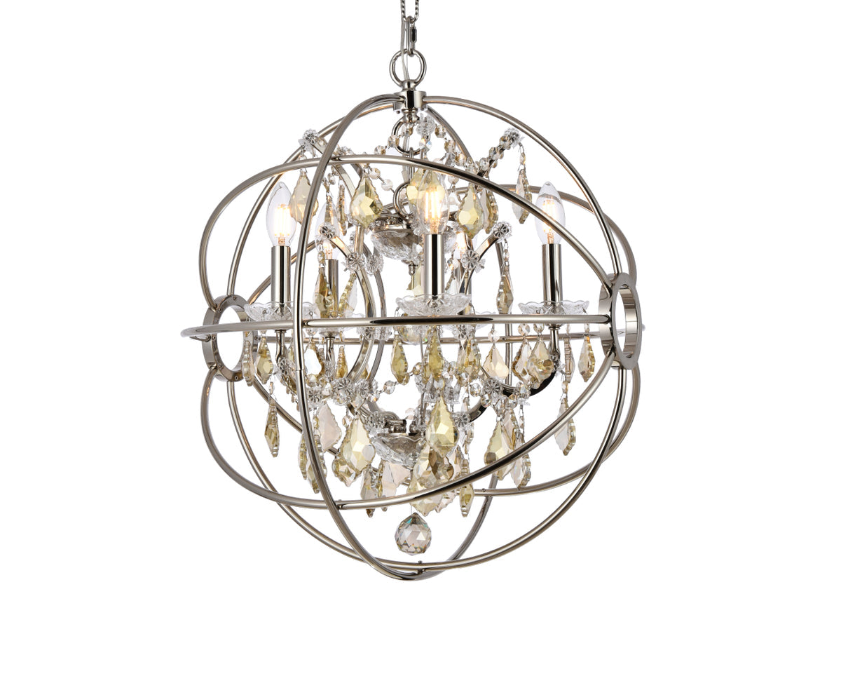 Geneva 5 light polished nickel Pendant Golden Teak (Smoky) Royal Cut crystal
