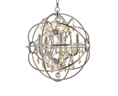 Geneva 5 light polished nickel Pendant Golden Teak (Smoky) Royal Cut crystal