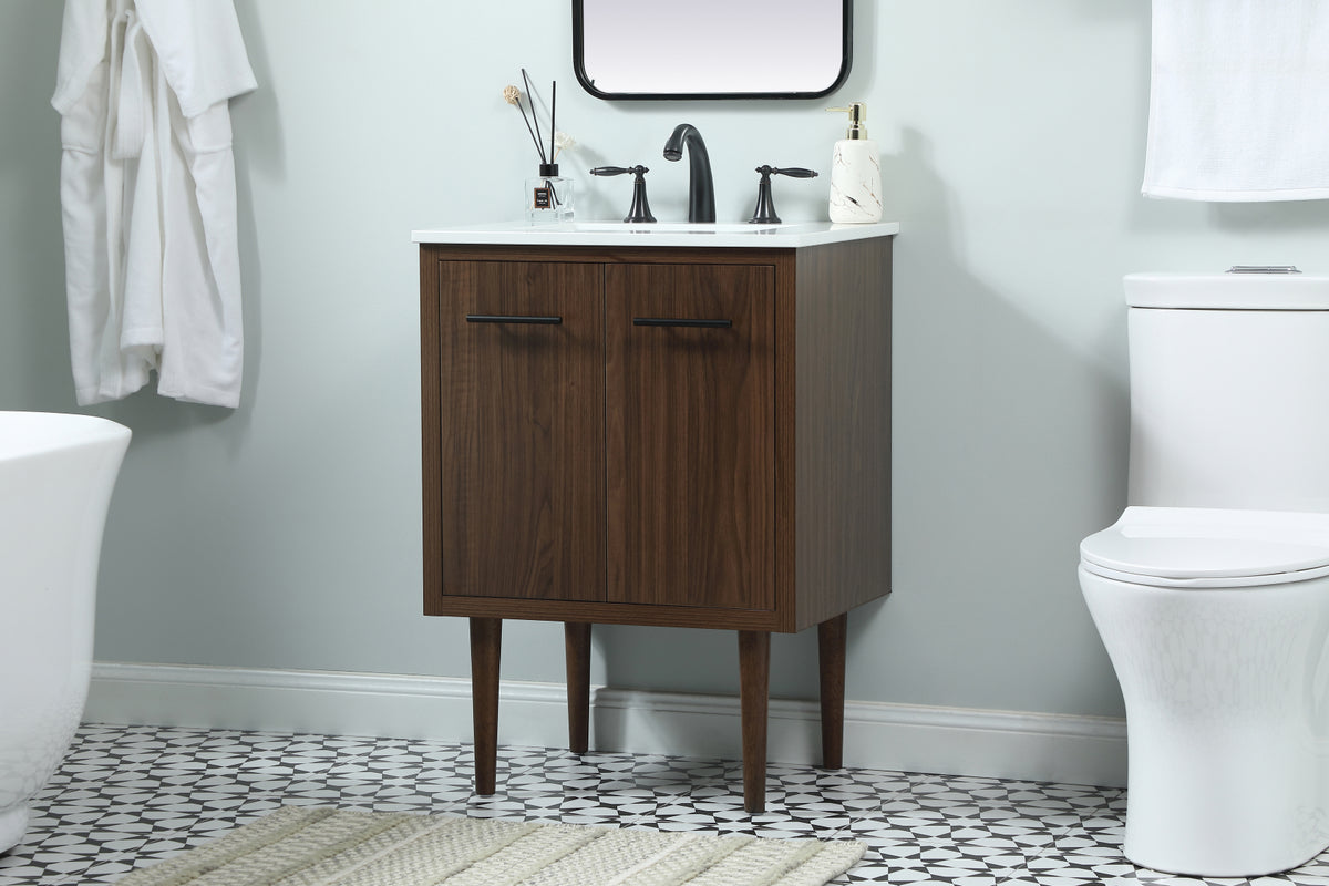 24 inch Single bathroom vanity in walnut
