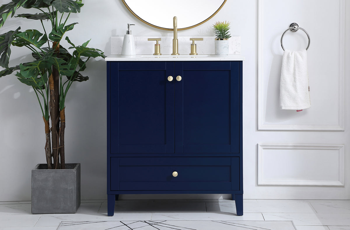30 inch Single Bathroom Vanity in Blue with Backsplash