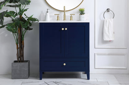 30 inch Single Bathroom Vanity in Blue with Backsplash