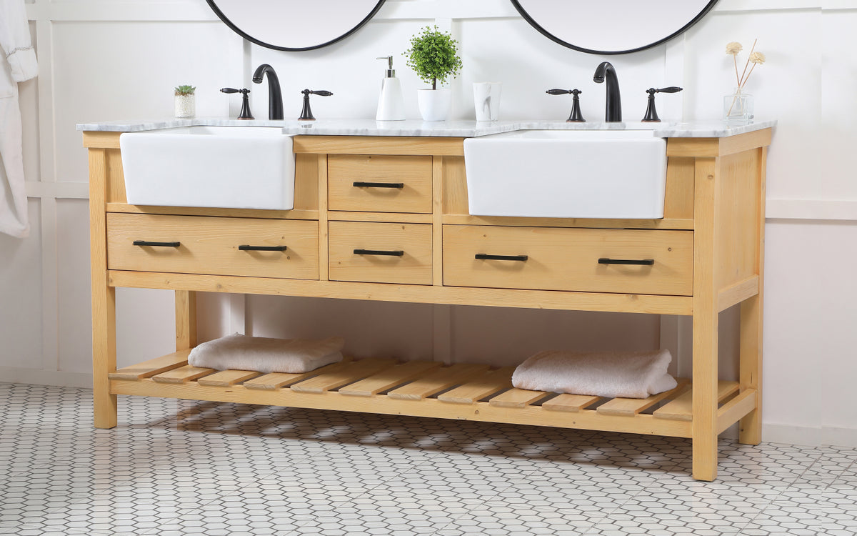 72 inch double bathroom vanity in natural wood