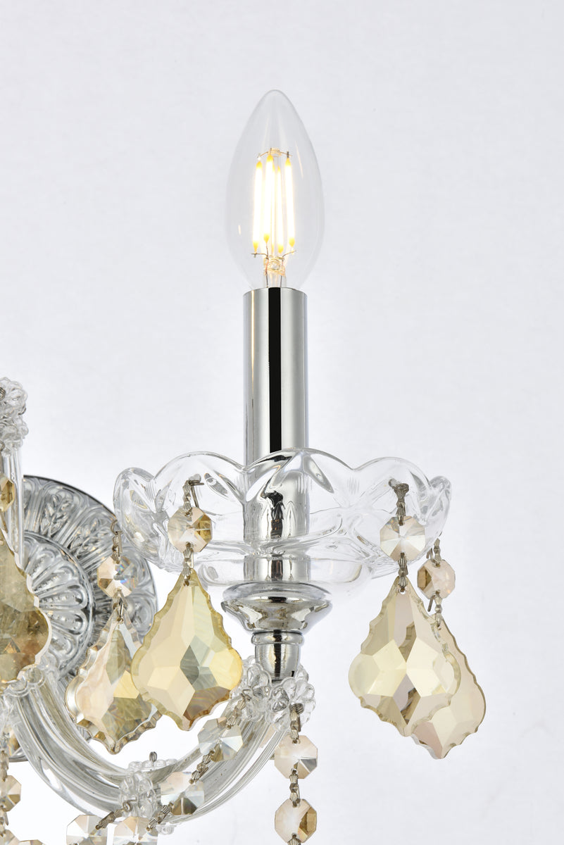 Maria Theresa 2 light Chrome Wall Sconce Golden Teak (Smoky) Royal Cut Crystal