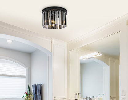 Sydney 3 light Matte Black Flush Mount Silver Shade (Grey) Royal Cut Crystal