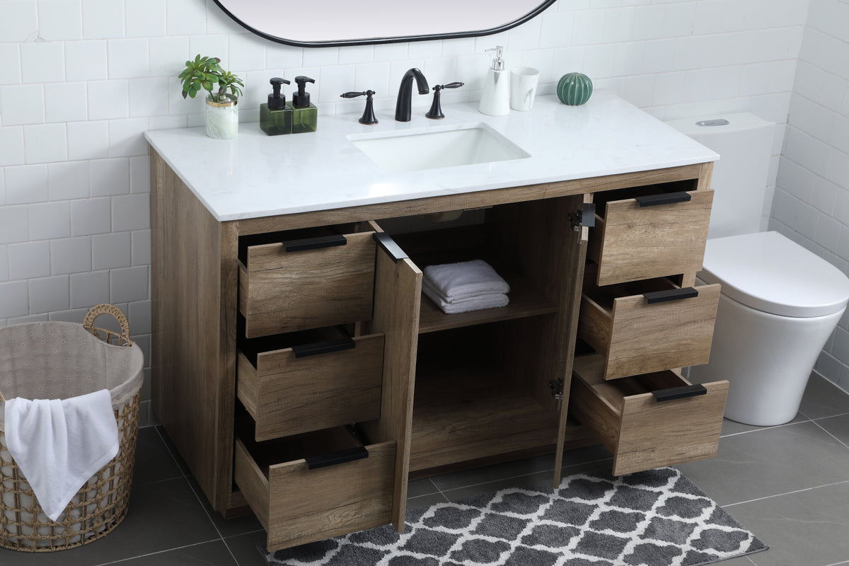 54 Inch SIngle Bathroom Vanity In Natural Oak