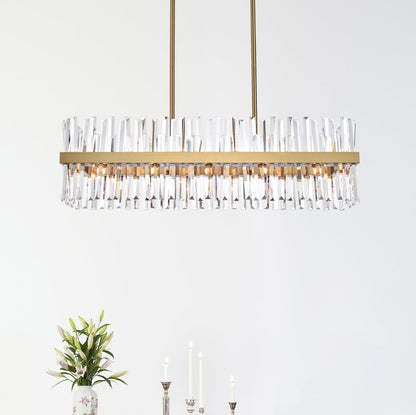 Serephina 42 inch crystal rectangle chandelier light in satin gold