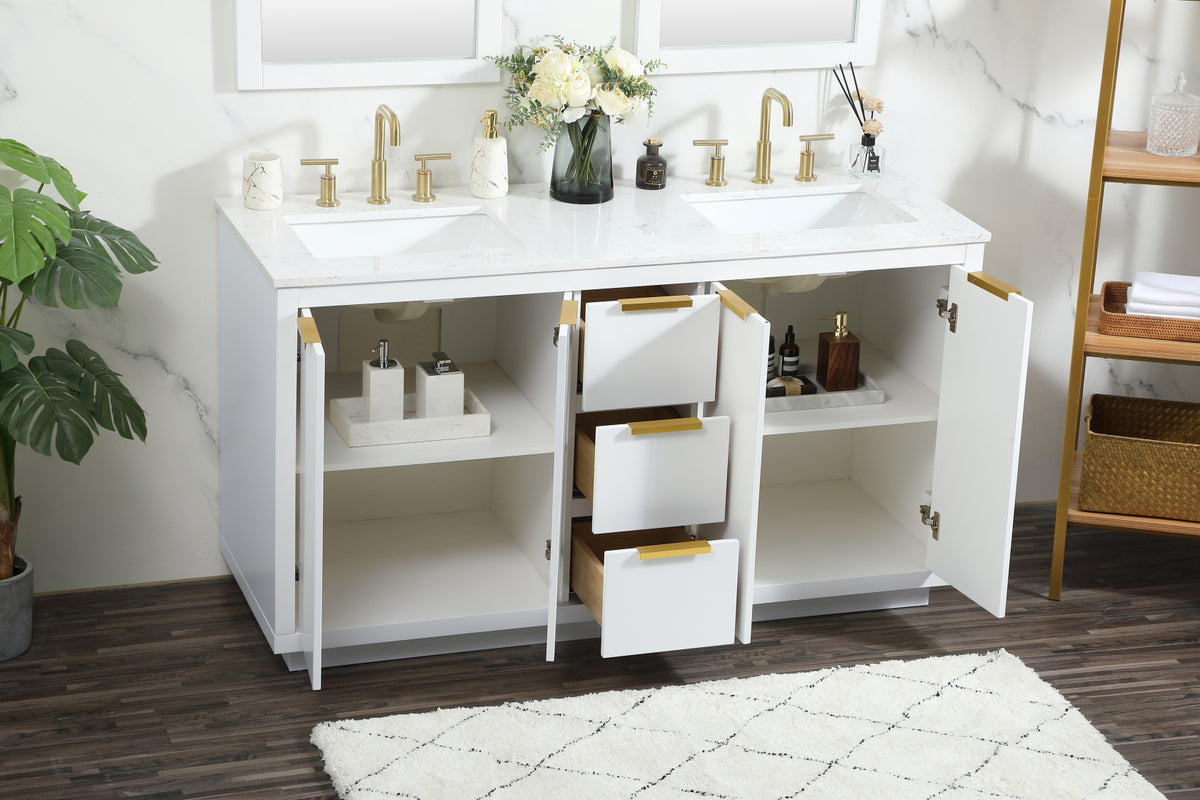 60 inch double bathroom vanity in white