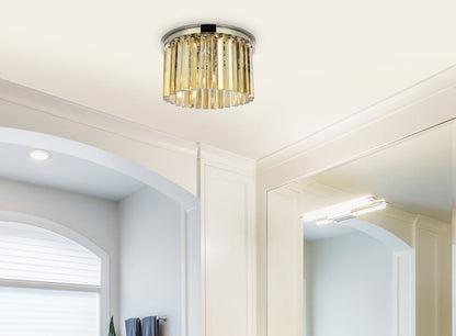 Sydney 3 light polished nickel Flush Mount Golden Teak (Smoky) Royal Cut Crystal