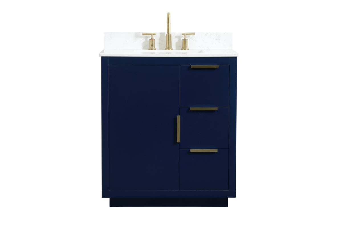 30 inch Single bathroom vanity in blue with backsplash