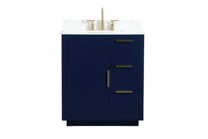 30 inch Single bathroom vanity in blue with backsplash