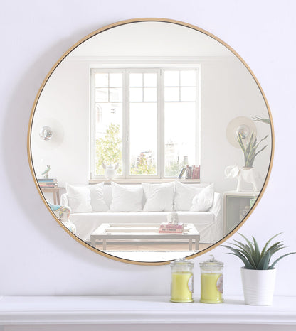 Metal frame Round Mirror 32 inch Brass finish