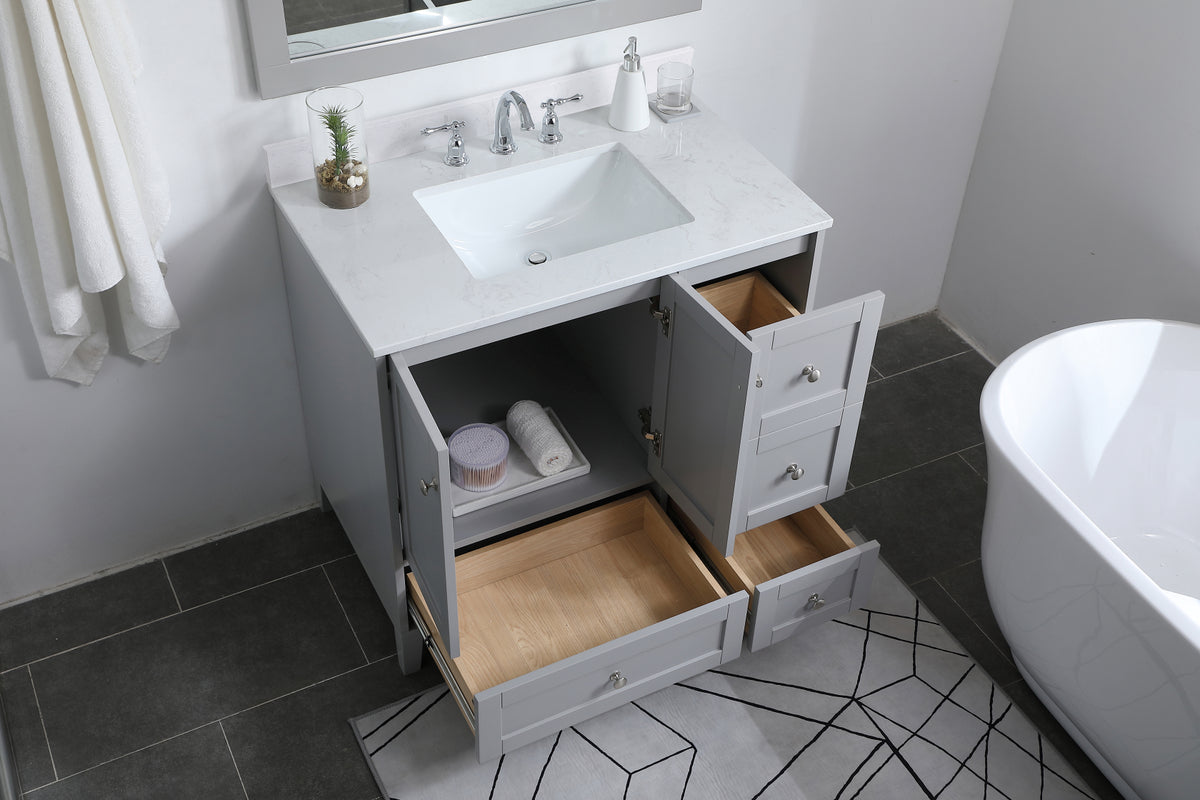 36 inch Single Bathroom Vanity in Grey with Backsplash