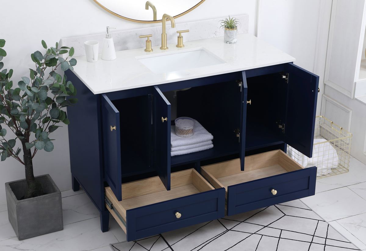 48 inch Single Bathroom Vanity in Blue with Backsplash