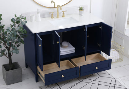 48 inch Single Bathroom Vanity in Blue with Backsplash