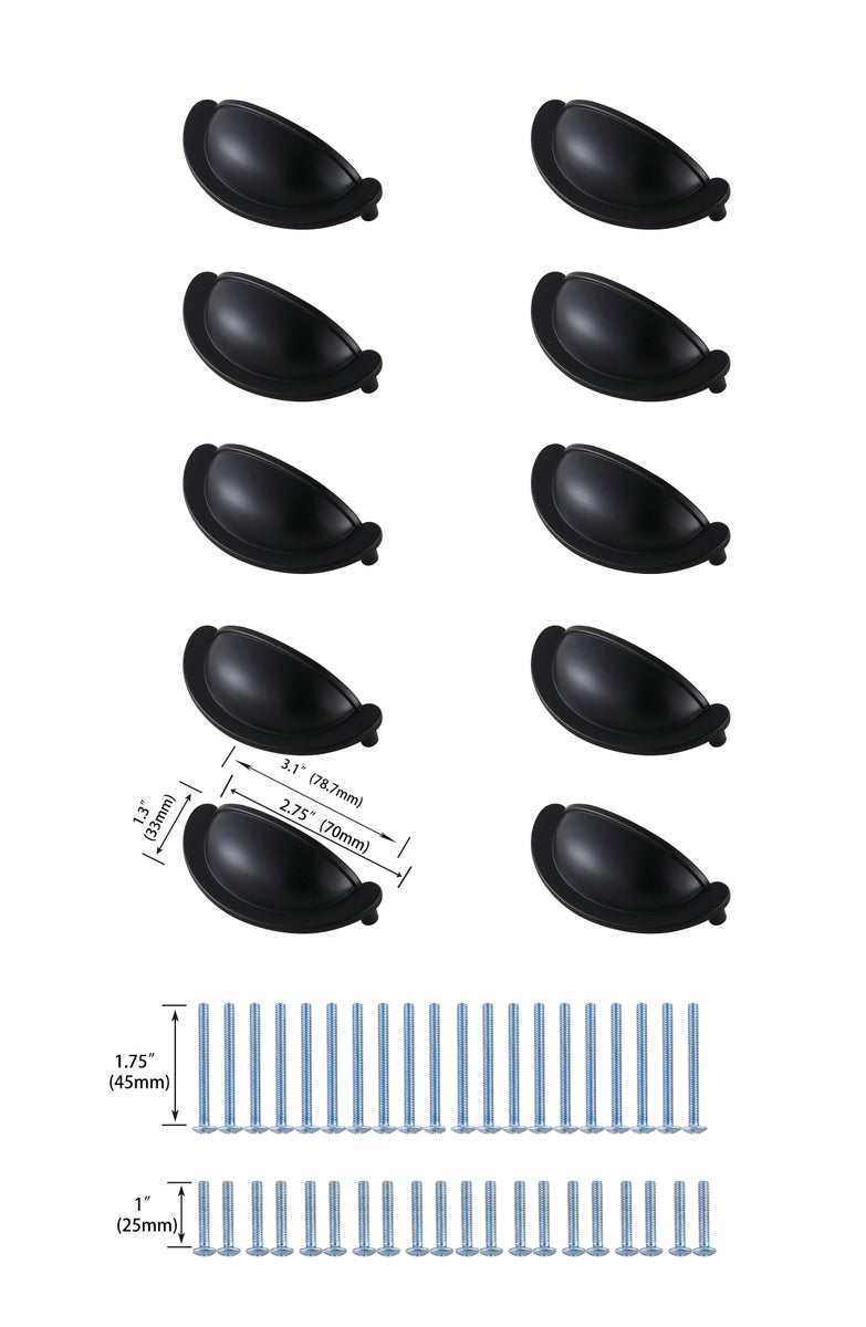 Claude 2-3/4" Center to Center Matte Black Cup Bar Pull Multipack (set of 10)