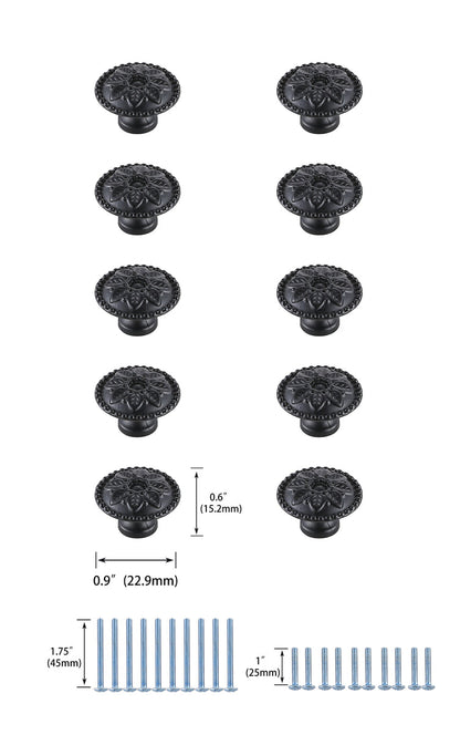 Corio 0.9" Diameter Matte Black Mushroom Knob Multipack (Set of 10)