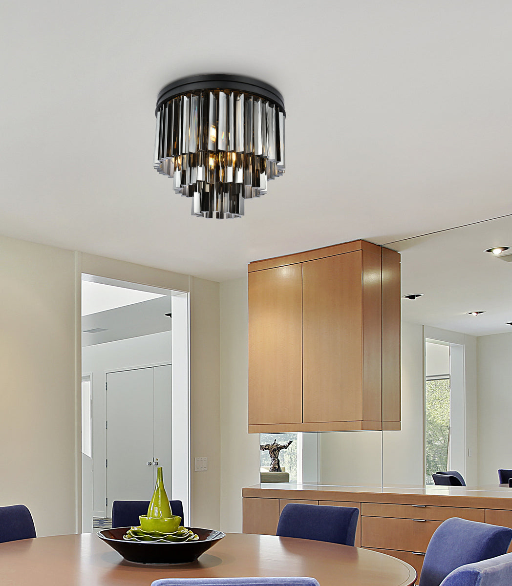 Sydney 9 light Matte Black Flush Mount Silver Shade (Grey) Royal Cut Crystal