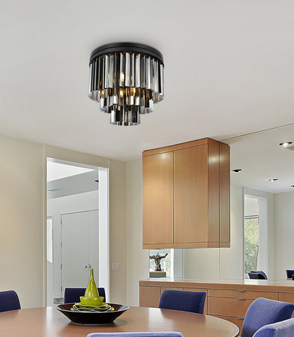 Sydney 9 light Matte Black Flush Mount Silver Shade (Grey) Royal Cut Crystal