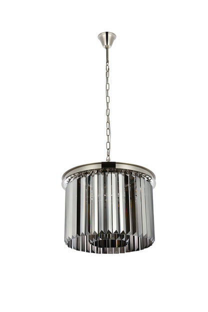Sydney 6 light polished nickel Pendant Silver Shade (Grey) Royal Cut Crystal