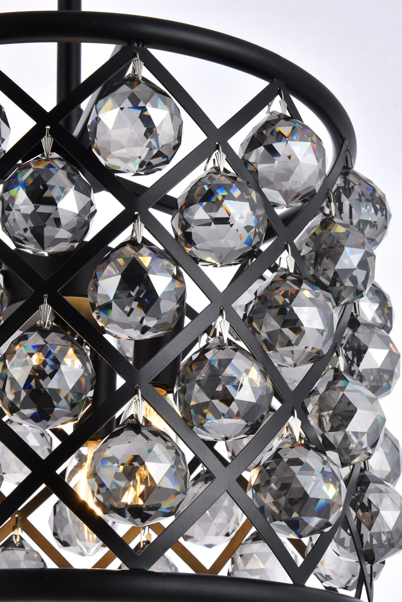 Madison 4 light Matte Black Pendant Silver Shade (Grey) Royal Cut Crystal