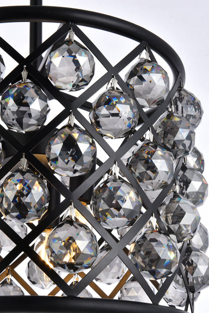 Madison 4 light Matte Black Pendant Silver Shade (Grey) Royal Cut Crystal