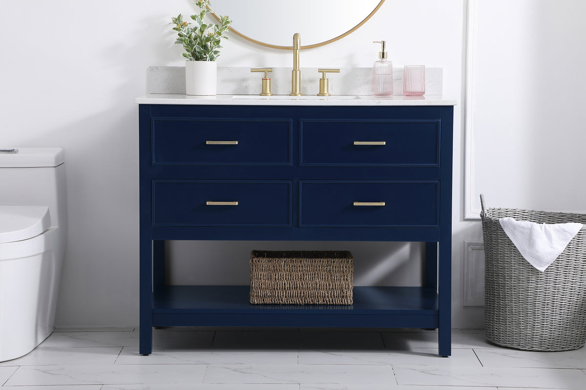 42 inch Single bathroom vanity in blue with backsplash