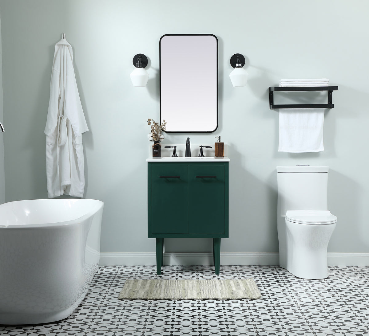 24 inch Single bathroom vanity in green with backsplash