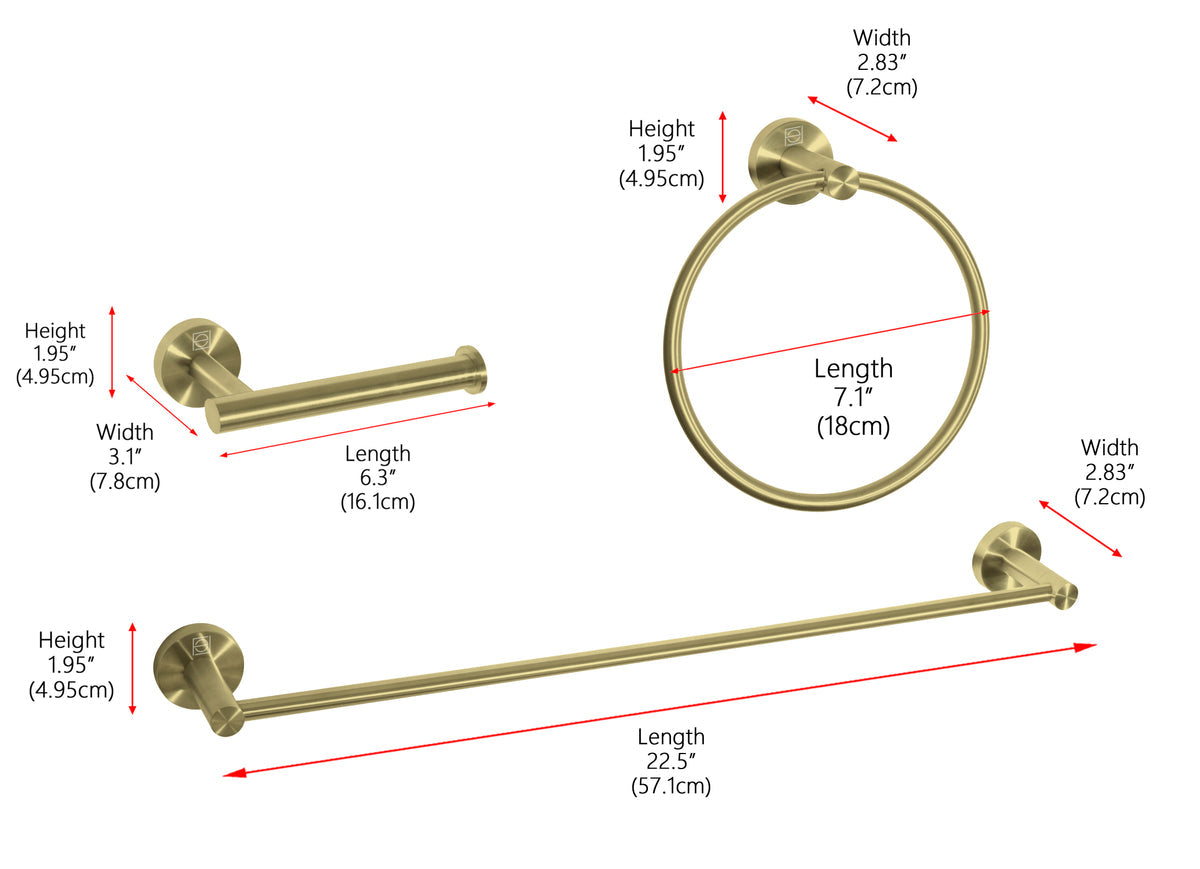 Alma 3-Piece Bathroom Hardware Set in Brushed Gold