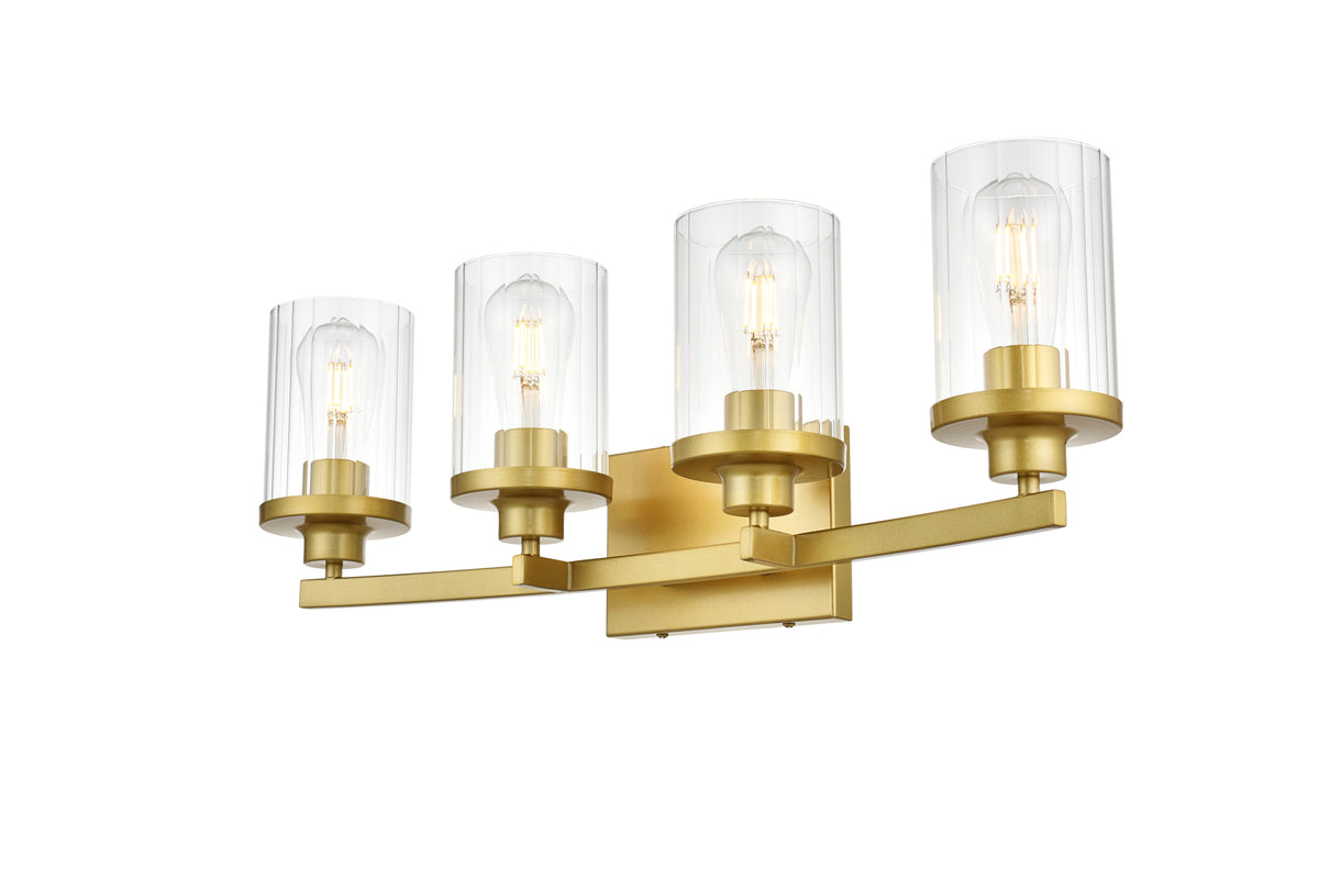 Saanvi 4 light Brass and Clear Bath Sconce