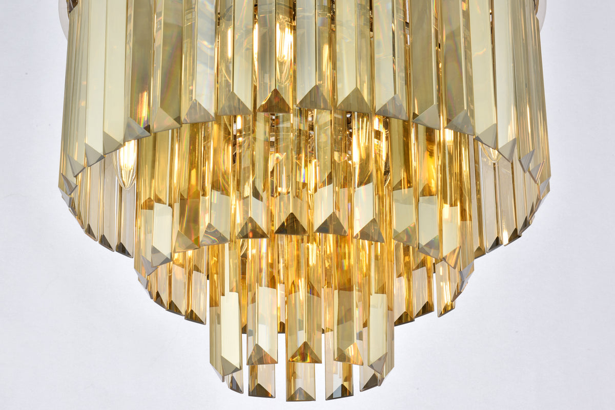 Sydney 9 light polished nickel Flush Mount Golden Teak (Smoky) Royal Cut Crystal