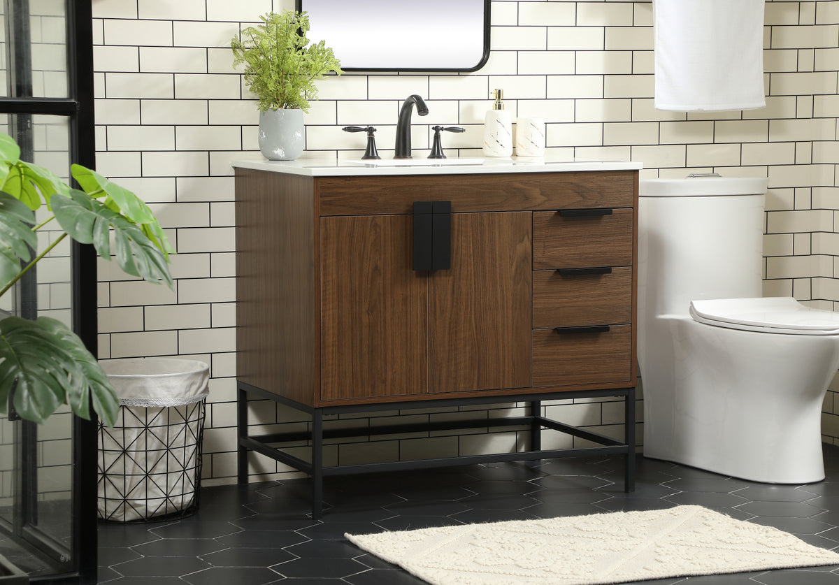 36 inch Single bathroom vanity in walnut